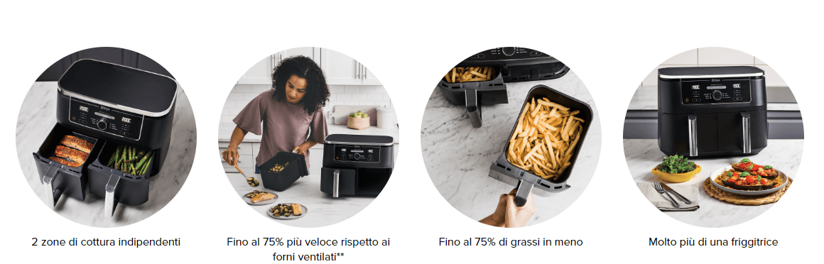 Template Ninja Foodi Max Dual Zone Friggitrice ad Aria digitale, 2 Cestelli Antiaderenti, 9.5L, 6 in 1, Massima Croccantezza, Frigge Senza Olio, Arrostisce, Cottura Forno, Disidrata, 8 Porzioni AF400EU