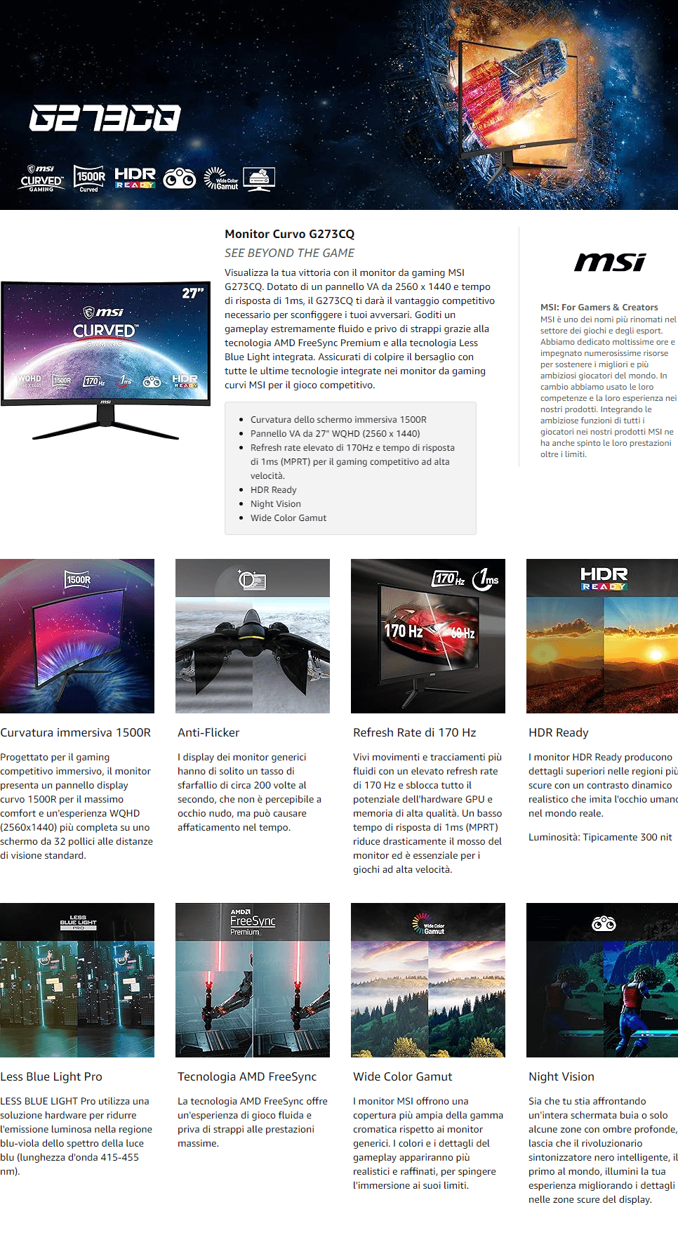 Template MSI Gaming G273CQ 170Hz 1Ms Curvo 68.6 m (27