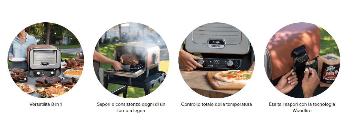 Template Ninja Woodfire Forno Elettrico da Esterno 8 in 1, Arrostitore ad Alta Temperatura, Affumicatore per BBQ con Griglia per Arrosti