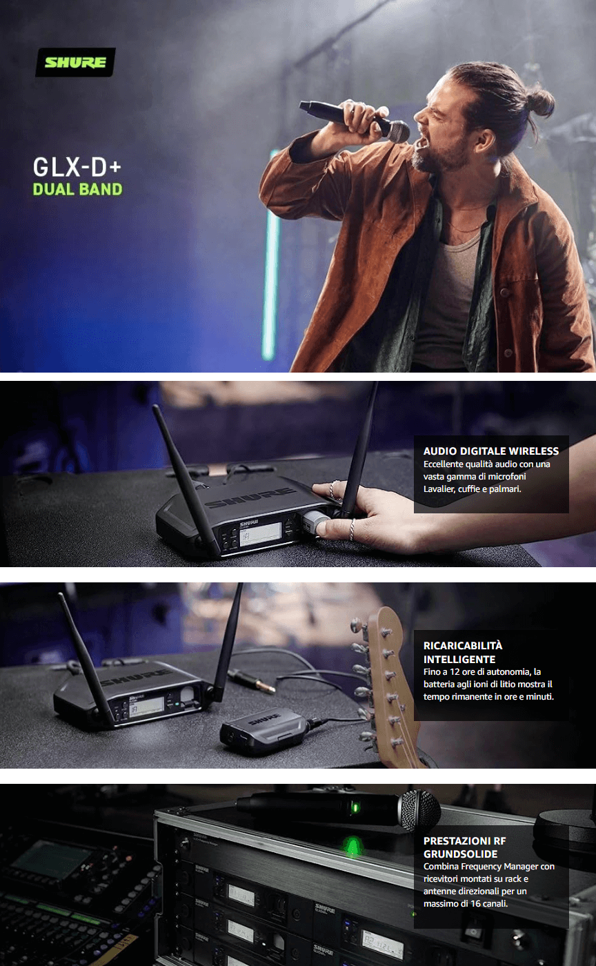 Template Shure GLXD24+/B58 Microfono wireless professionale per chiesa, karaoke e voci con batteria 12 ore e raggio 30m