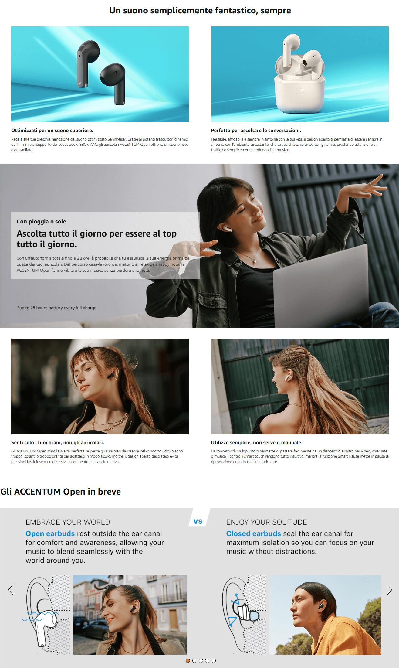 Template Sennheiser ACCENTUM Open - Auricolari con design aperto, suono dinamico e Bluetooth 5.3, resistenza agli schizzi IPX4, batteria con 28 ore di autonomia e custodia di ricarica USB-C - Nero