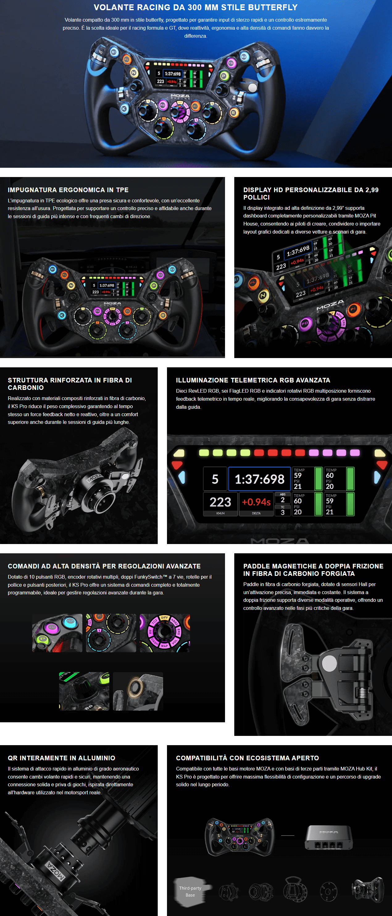 Template Moza Racing Volante KS Pro Steering Wheel (30 cm) Volante GT realizzato in carbonio di alta qualità e sgancio rapido