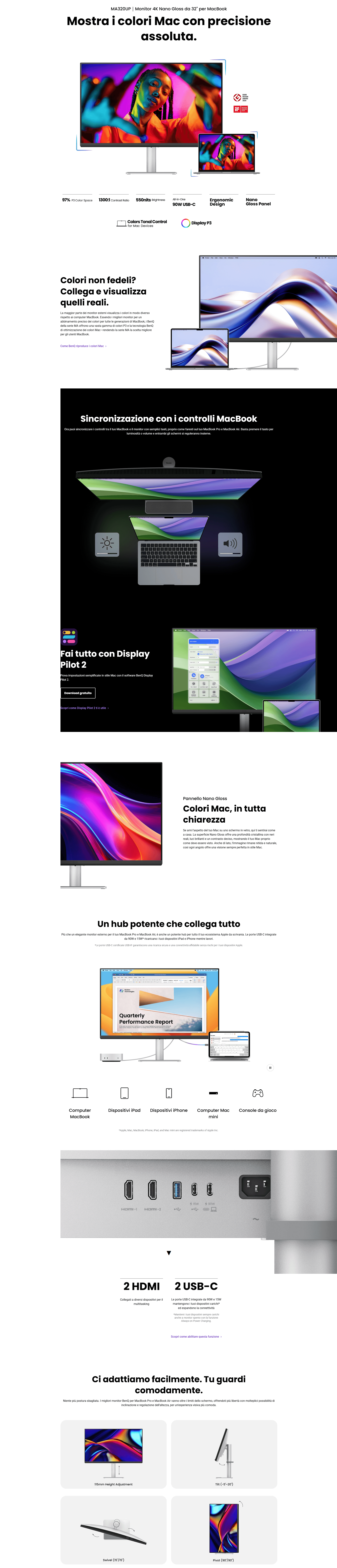 Template Benq MA320UP Monitor LED HDR Ultra HD 4K da 32 pollici con 2x HDMI 2x USB-C con ricarica compatibile con l'intero ecosistema Apple